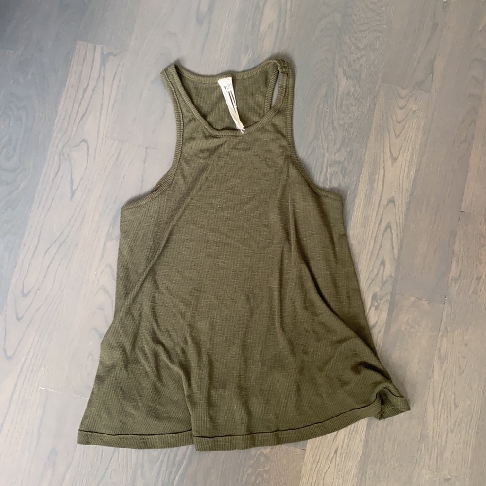 Green free people high neck ribbed tank
